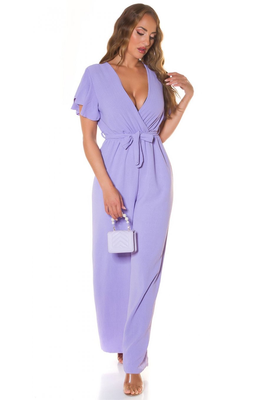 Salopeta dama eleganta evazata, lila, petrecuta, Julye Salopeta dama eleganta evazata, lila, petrecuta, Julye 3 - jojofashion.ro