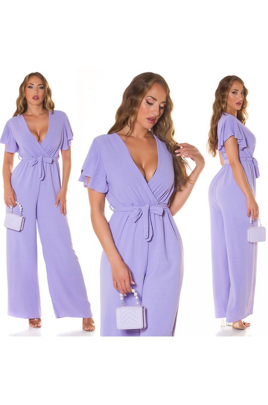 Salopeta dama eleganta evazata, lila, petrecuta, Julye Salopeta dama eleganta evazata, lila, petrecuta, Julye 6 - jojofashion.ro