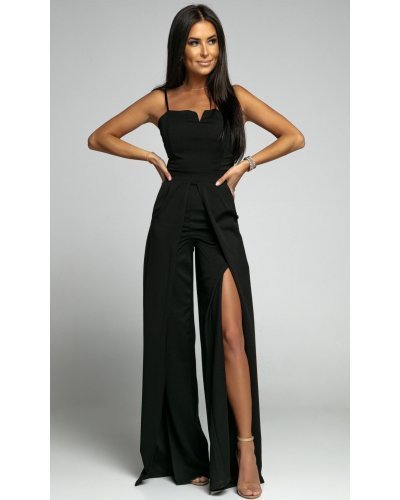 Salopeta eleganta evazata, neagra, crapata pe picior, Loressa Salopete dama, Salopeta eleganta evazata, neagra, crapata pe picior, Loressa - jojofashion.ro