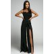 Salopeta eleganta evazata, neagra, crapata pe picior, Loressa 2 - jojofashion.ro