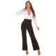 Salopeta eleganta evazata, neagra cu bustul alb, decolteu in V, cu maneca lunga, Aleksandrina 4 - jojofashion.ro