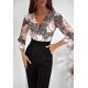 Salopeta  eleganta evazata neagra cu print baroc vaporoasa cu maneca trei sferturi Kariss 4 - jojofashion.ro