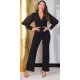 Salopeta eleganta evazata, neagra, decolteu in V, cu maneca lunga din voal, Aleksandrina 2 - jojofashion.ro
