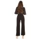Salopeta eleganta evazata, neagra, decolteu in V, cu maneca lunga din voal, Aleksandrina 6 - jojofashion.ro