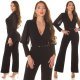 Salopeta eleganta evazata, neagra, decolteu in V, cu maneca lunga din voal, Aleksandrina 7 - jojofashion.ro