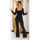 Salopeta dama eleganta, evazata, neagra, din nylon, Nikola   2 - jojofashion.ro