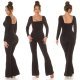 Salopeta dama eleganta, evazata, neagra, din nylon, Nikola   6 - jojofashion.ro