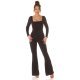 Salopeta dama eleganta, evazata, neagra, din nylon, Nikola   5 - jojofashion.ro