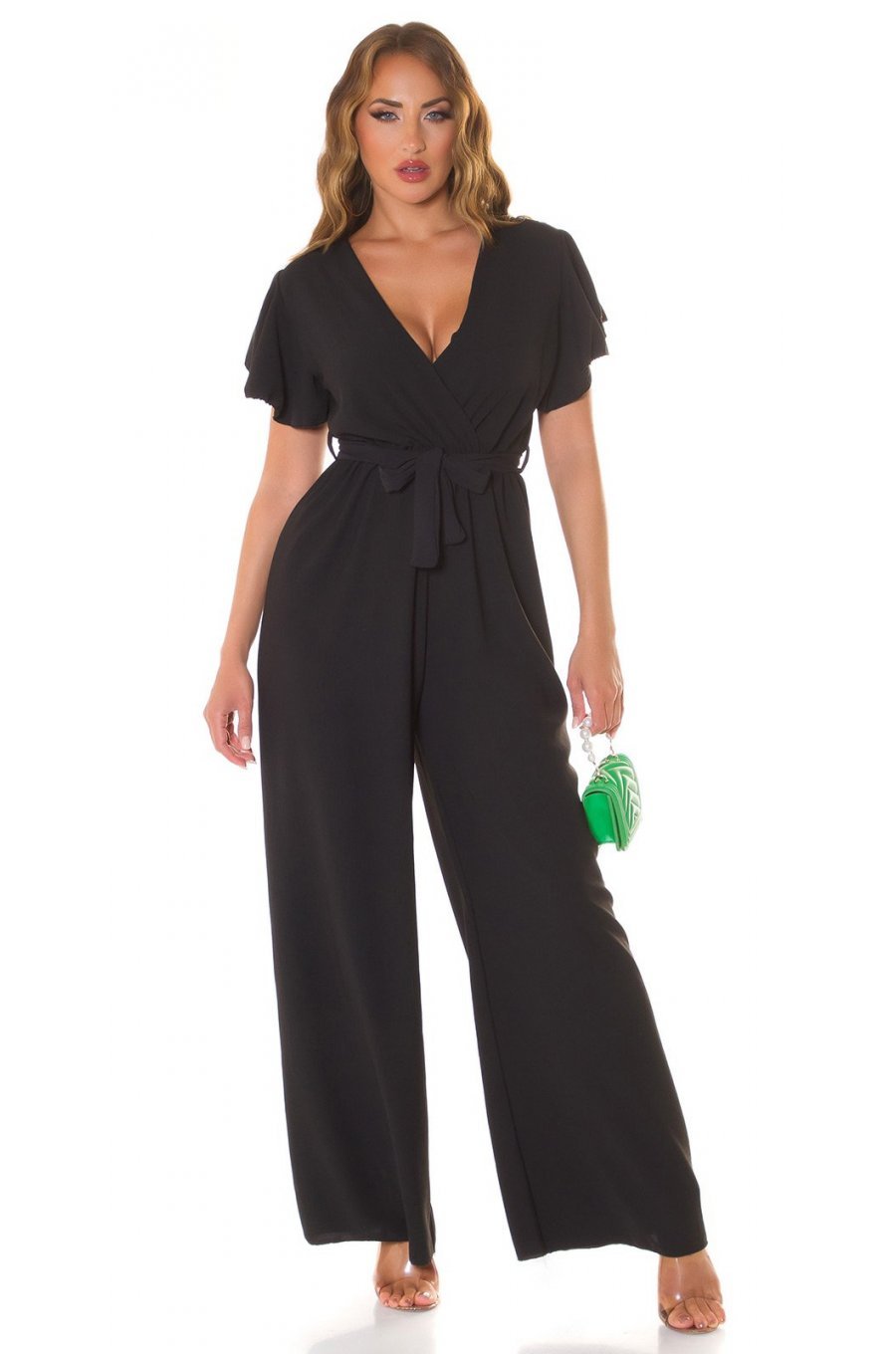 Salopeta eleganta evazata, neagra, petrecuta, Julye Salopeta eleganta evazata, neagra, petrecuta, Julye 3 - jojofashion.ro