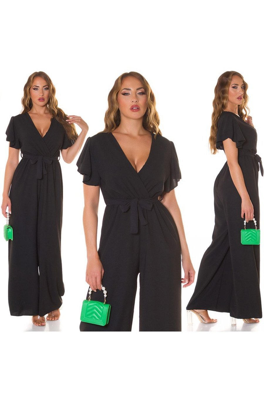 Salopeta eleganta evazata, neagra, petrecuta, Julye Salopeta eleganta evazata, neagra, petrecuta, Julye 6 - jojofashion.ro
