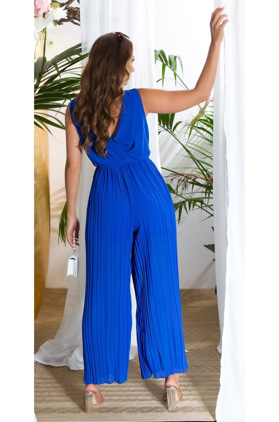 Salopeta dama eleganta evazata, plisata, albastra, petrecuta, Shanya Salopeta dama eleganta evazata, plisata, albastra, petrecuta, Shanya 2 - jojofashion.ro