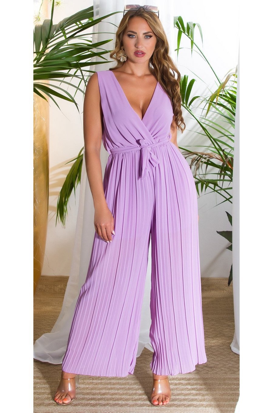Salopeta dama eleganta evazata, plisata, lila, petrecuta, Shanya Salopeta dama eleganta evazata, plisata, lila, petrecuta, Shanya 1 - jojofashion.ro