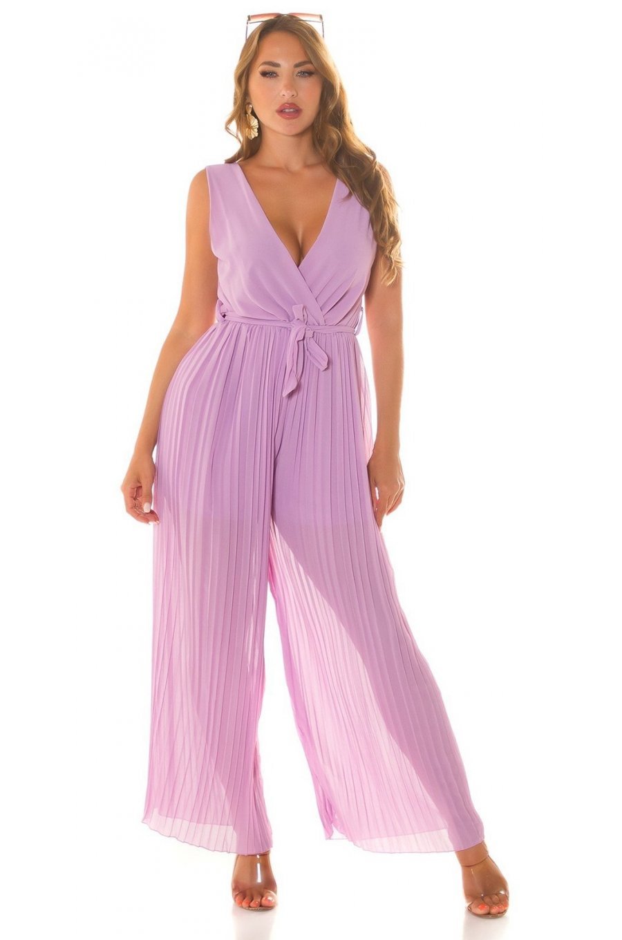 Salopeta dama eleganta evazata, plisata, lila, petrecuta, Shanya Salopeta dama eleganta evazata, plisata, lila, petrecuta, Shanya 3 - jojofashion.ro
