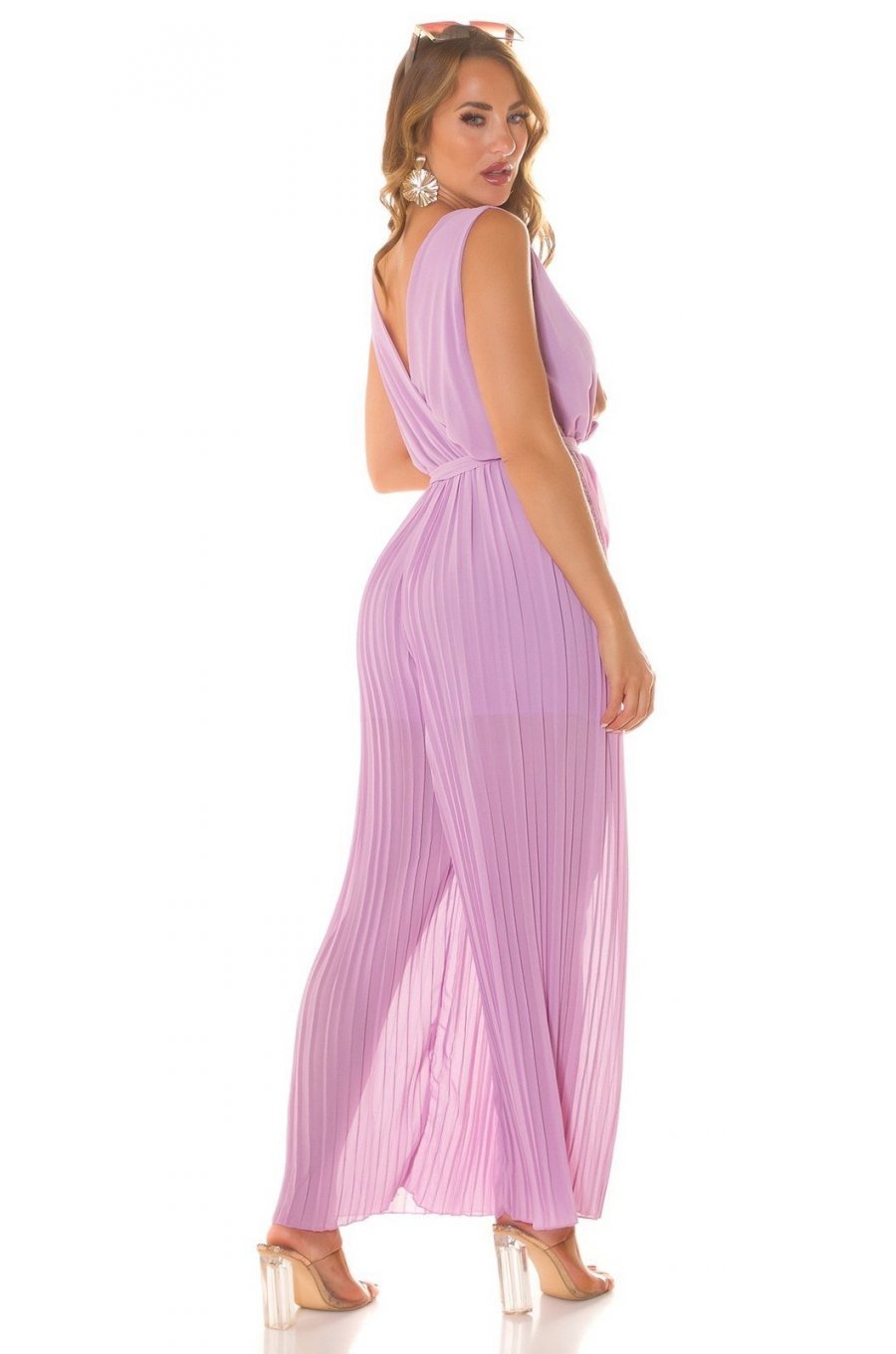 Salopeta dama eleganta evazata, plisata, lila, petrecuta, Shanya Salopeta dama eleganta evazata, plisata, lila, petrecuta, Shanya 4 - jojofashion.ro