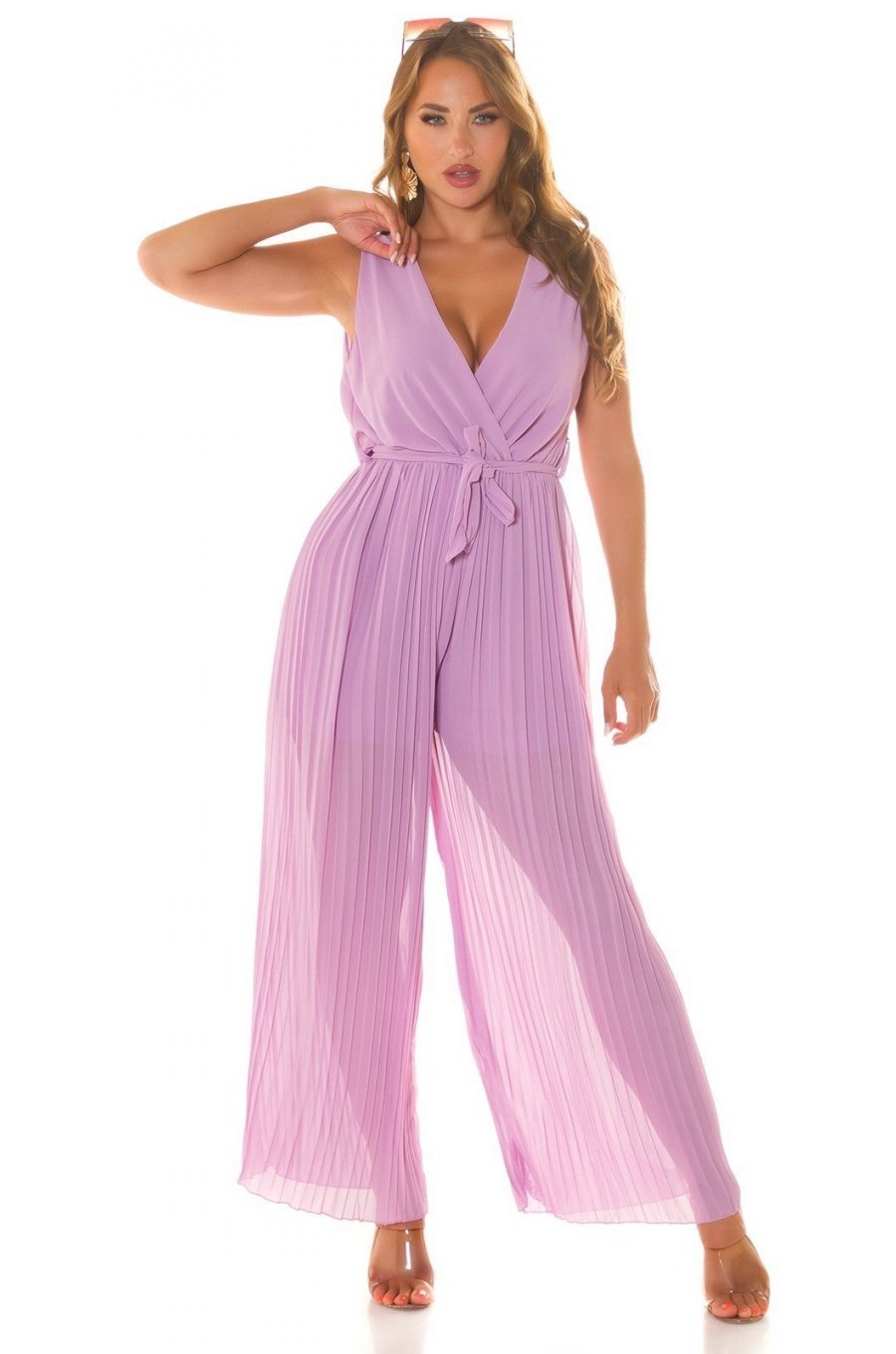 Salopeta dama eleganta evazata, plisata, lila, petrecuta, Shanya Salopeta dama eleganta evazata, plisata, lila, petrecuta, Shanya 5 - jojofashion.ro