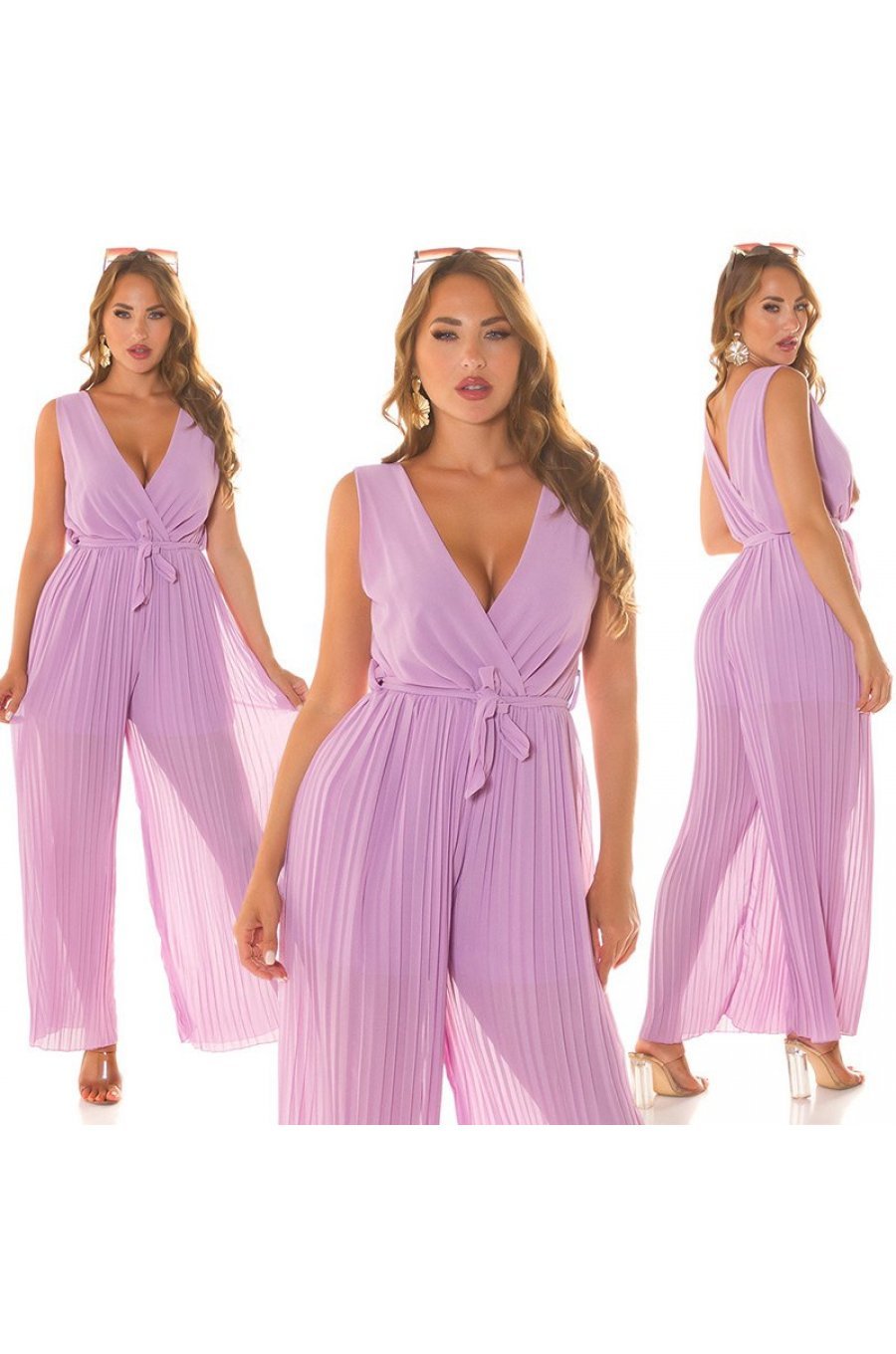 Salopeta dama eleganta evazata, plisata, lila, petrecuta, Shanya Salopeta dama eleganta evazata, plisata, lila, petrecuta, Shanya 6 - jojofashion.ro
