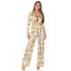 Salopeta eleganta evazata print baroc alb cu galben Sezen 2 - jojofashion.ro