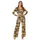 Salopeta eleganta evazata print baroc negru cu galben Sezen 2 - jojofashion.ro