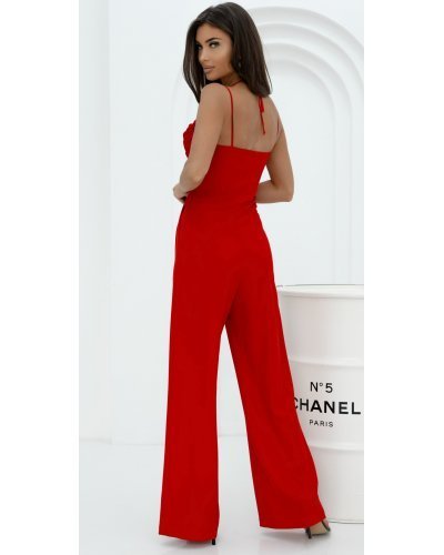 Salopeta eleganta, evazata, rosie, cu spatele gol, Lajla Salopete dama, Salopeta eleganta, evazata, rosie, cu spatele gol, Lajla - jojofashion.ro