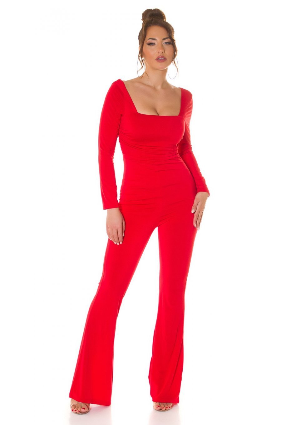 Salopeta dama eleganta, evazata, rosie, din nylon, Nikola Salopeta dama eleganta, evazata, rosie, din nylon, Nikola 4 - jojofashion.ro