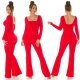 Salopeta dama eleganta, evazata, rosie, din nylon, Nikola Salopeta dama eleganta, evazata, rosie, din nylon, Nikola 6 - jojofashion.ro