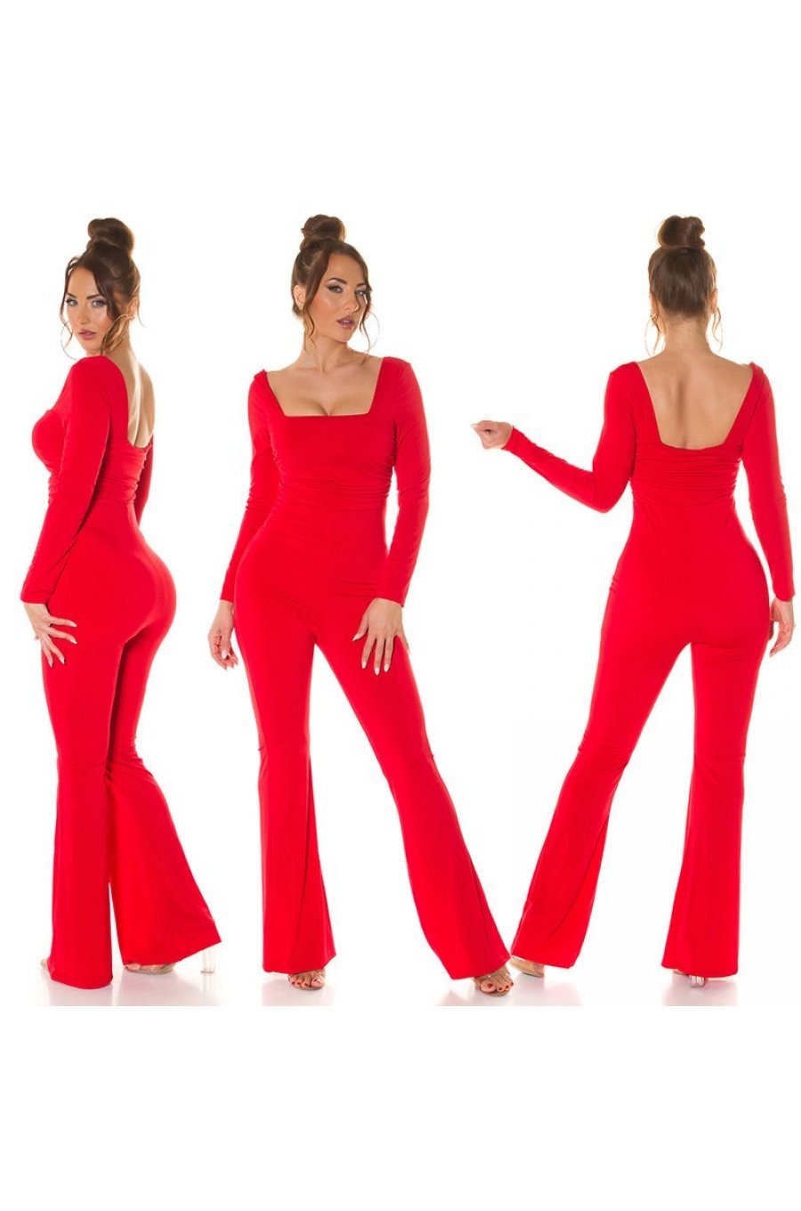 Salopeta dama eleganta, evazata, rosie, din nylon, Nikola Salopeta dama eleganta, evazata, rosie, din nylon, Nikola 5 - jojofashion.ro