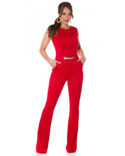 Salopeta eleganta evazata rosie Phoebe Salopete dama, Salopeta eleganta evazata rosie Phoebe - jojofashion.ro