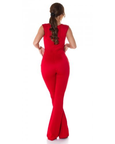 Salopeta eleganta evazata rosie Phoebe Salopete dama, Salopeta eleganta evazata rosie Phoebe - jojofashion.ro