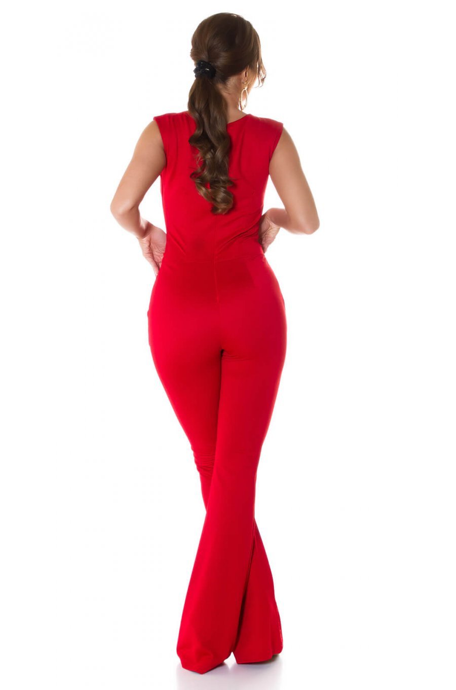 Salopeta eleganta evazata rosie Phoebe 2 - jojofashion.ro