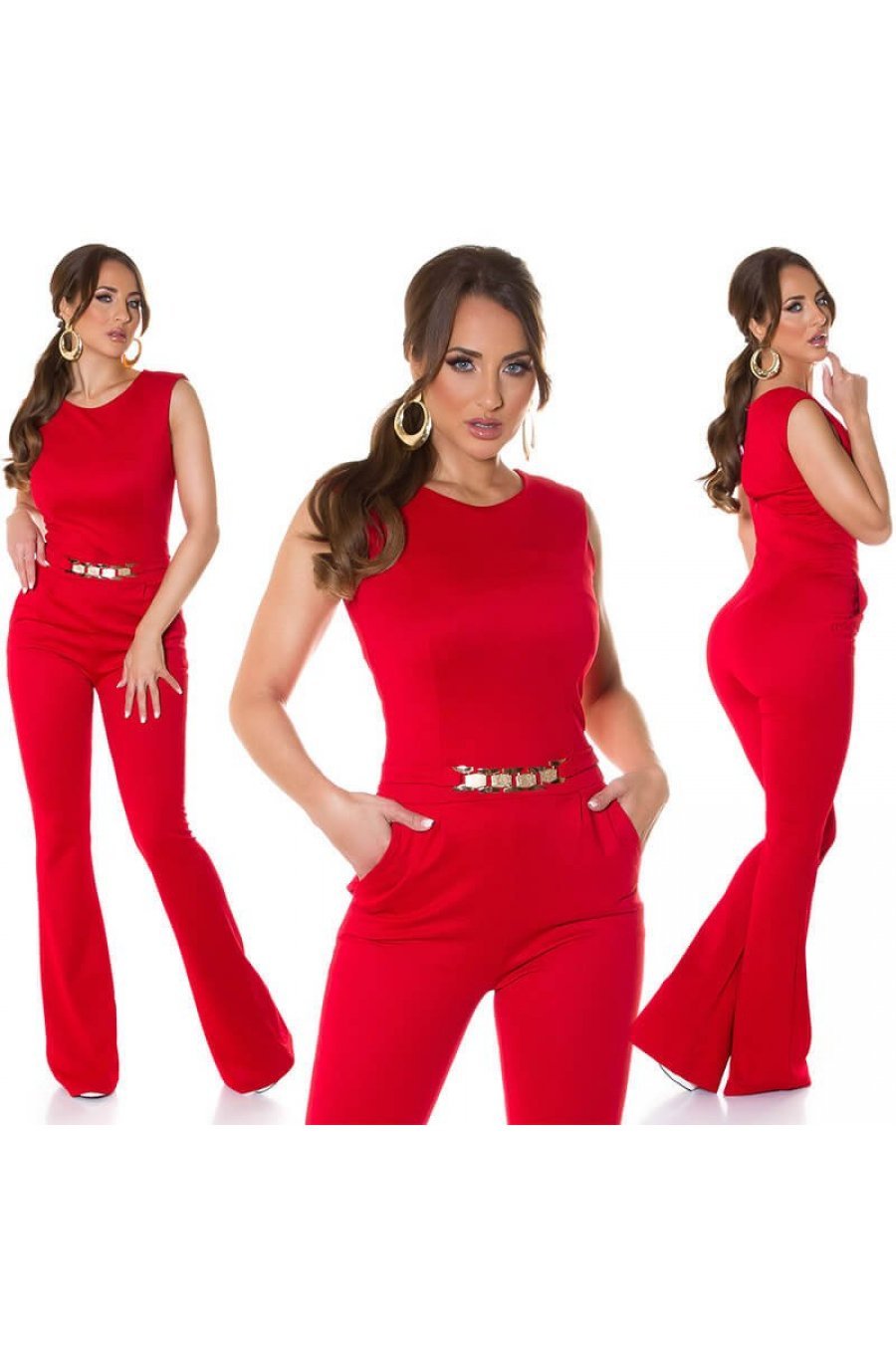Salopeta eleganta evazata rosie Phoebe 4 - jojofashion.ro