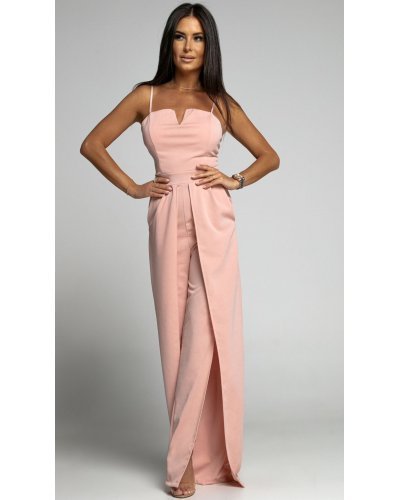 Salopeta dama eleganta evazata, roz pal, crapata pe picior, Loressa Salopete dama, Salopeta dama eleganta evazata, roz pal, crapata pe picior, Loressa - jojofashion.ro