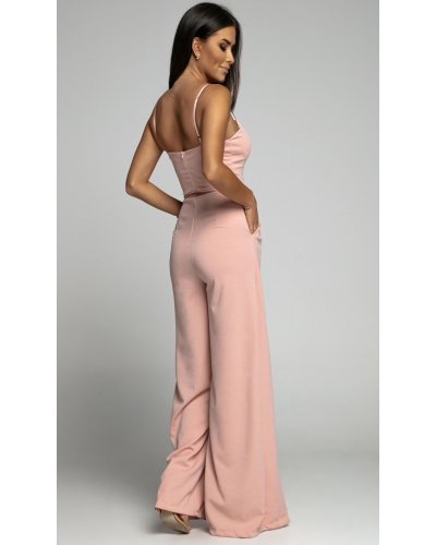 Salopeta dama eleganta evazata, roz pal, crapata pe picior, Loressa Salopete dama, Salopeta dama eleganta evazata, roz pal, crapata pe picior, Loressa - jojofashion.ro