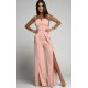 Salopeta dama eleganta evazata, roz pal, crapata pe picior, Loressa 4 - jojofashion.ro