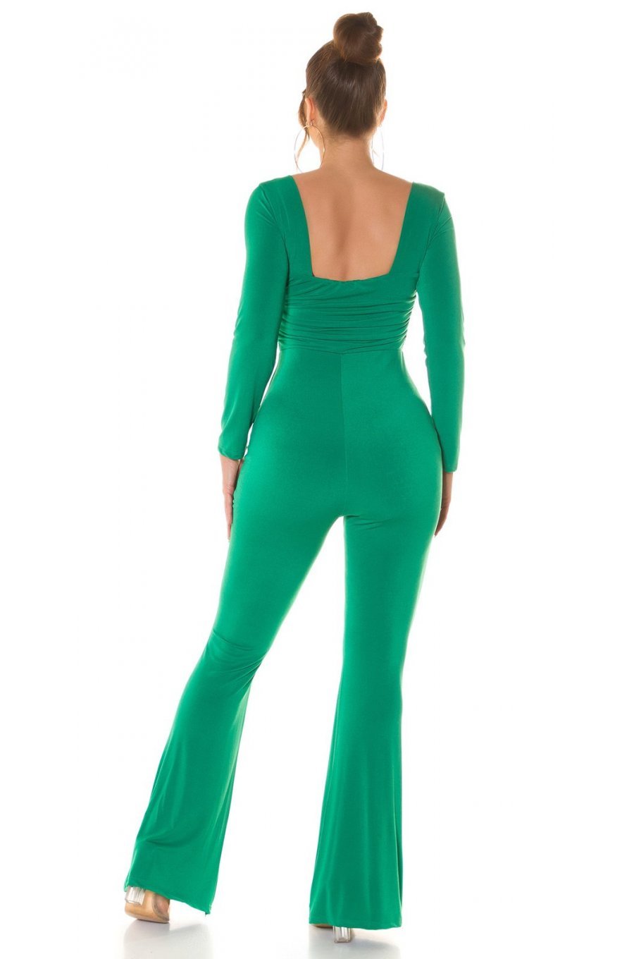 Salopeta eleganta, evazata, verde, din nylon, Nikola Salopeta eleganta, evazata, verde, din nylon, Nikola 5 - jojofashion.ro