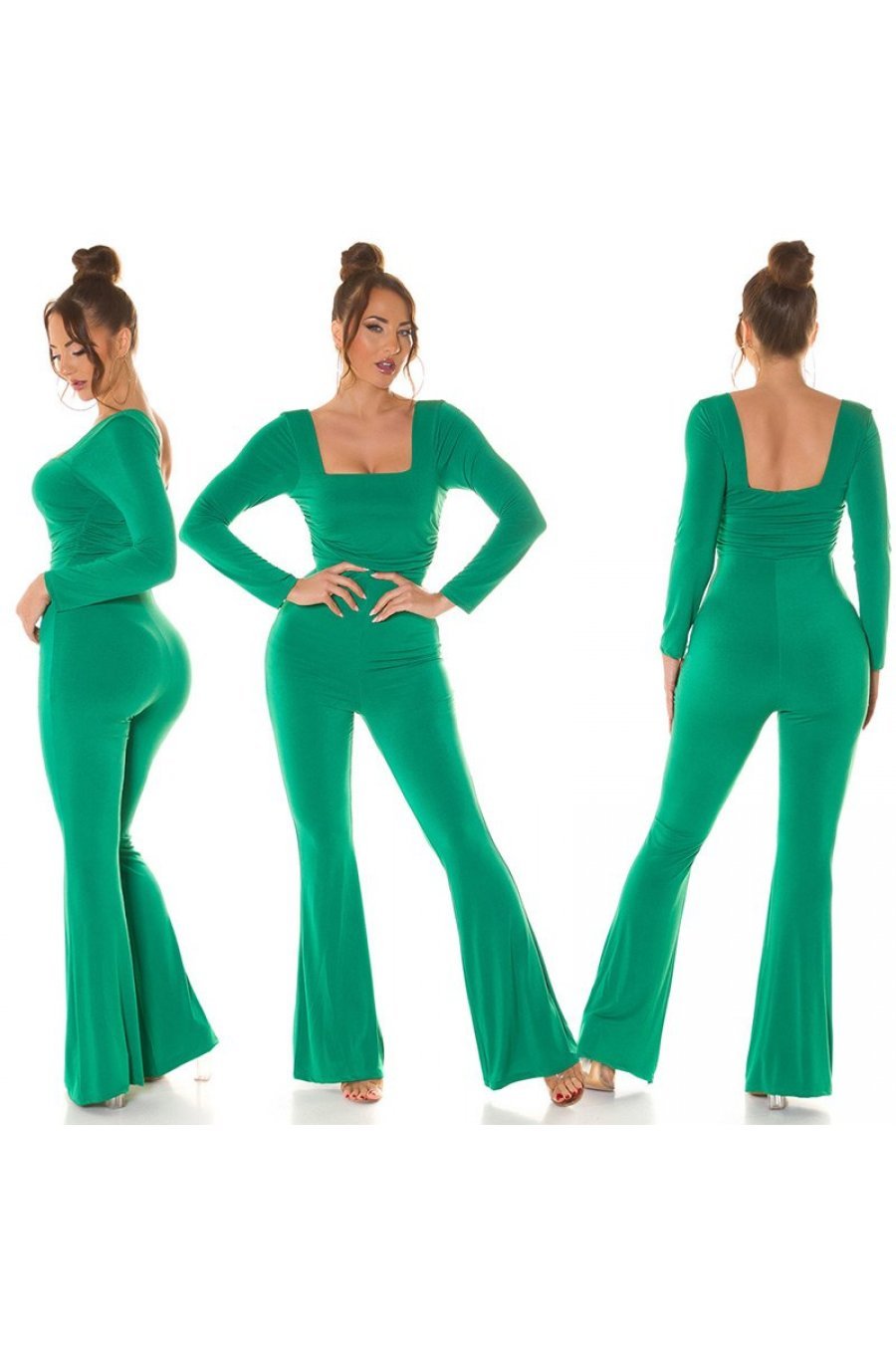 Salopeta eleganta, evazata, verde, din nylon, Nikola Salopeta eleganta, evazata, verde, din nylon, Nikola 6 - jojofashion.ro