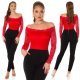 Salopeta eleganta neagra cu dantela rosie Tamia 5 - jojofashion.ro