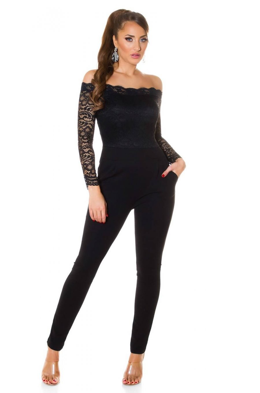 Salopeta dama eleganta neagra cu dantela Tamia Salopeta dama eleganta neagra cu dantela Tamia 1 - jojofashion.ro