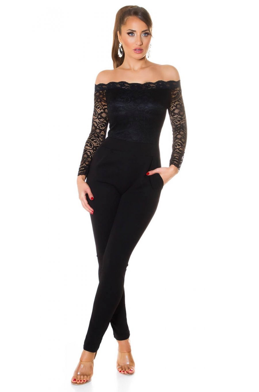 Salopeta dama eleganta neagra cu dantela Tamia Salopeta dama eleganta neagra cu dantela Tamia 3 - jojofashion.ro