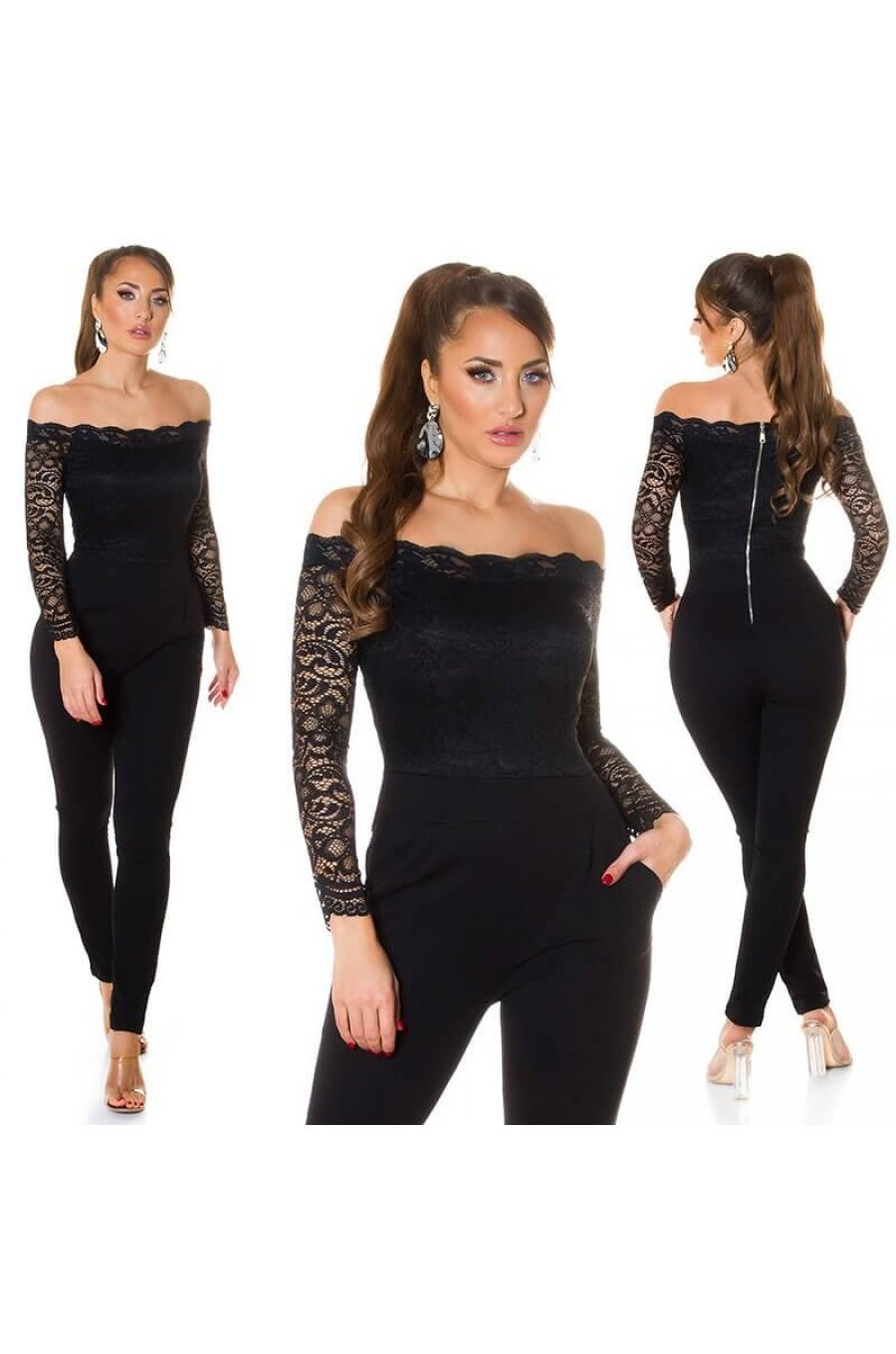 Salopeta dama eleganta neagra cu dantela Tamia Salopeta dama eleganta neagra cu dantela Tamia 4 - jojofashion.ro