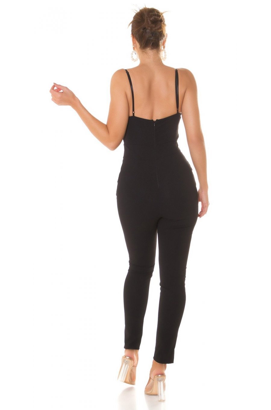 Salopeta eleganta, neagra cu decupaje pe bust, conica, Hashna 4 - jojofashion.ro