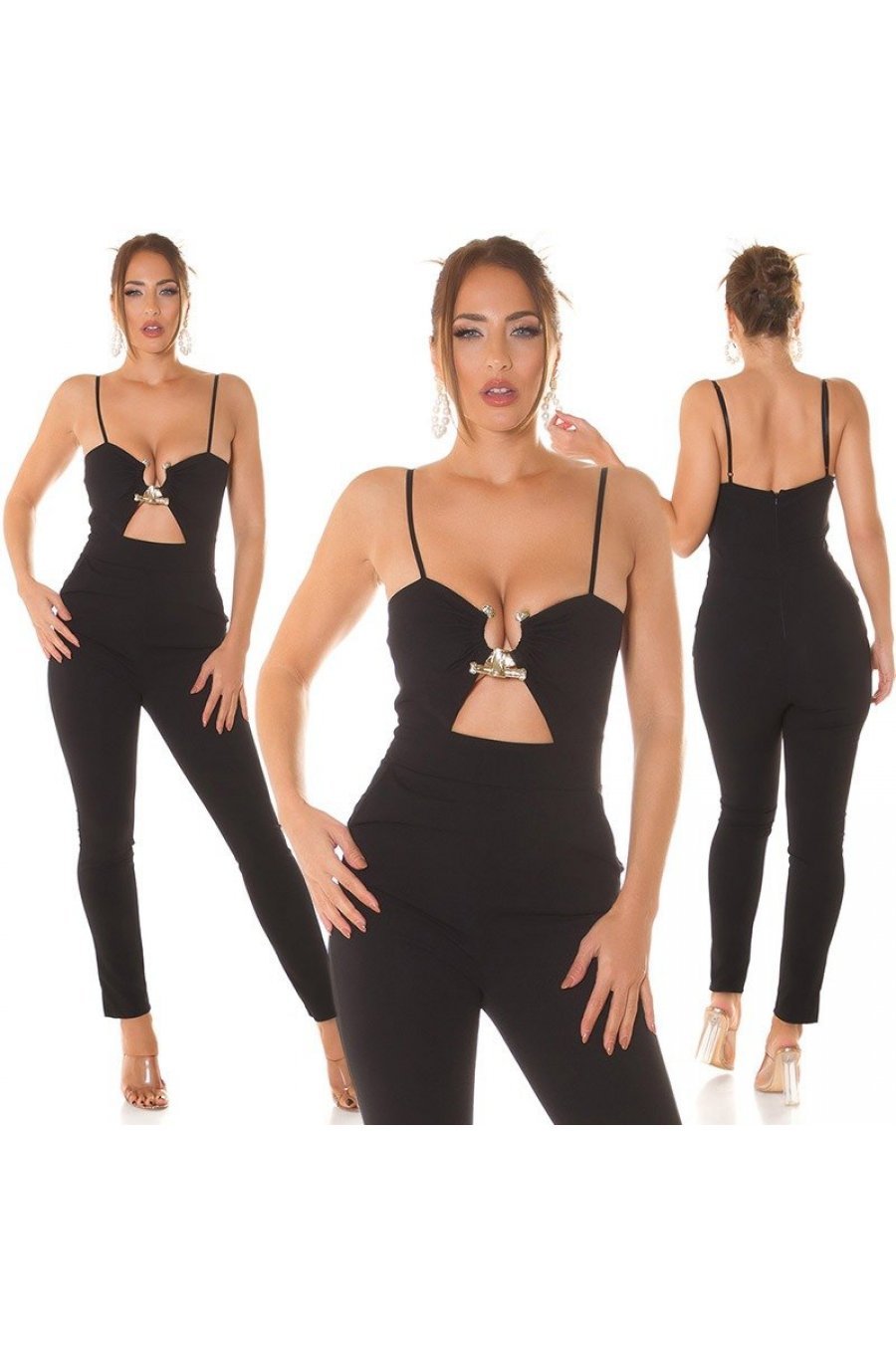 Salopeta eleganta, neagra cu decupaje pe bust, conica, Hashna 5 - jojofashion.ro