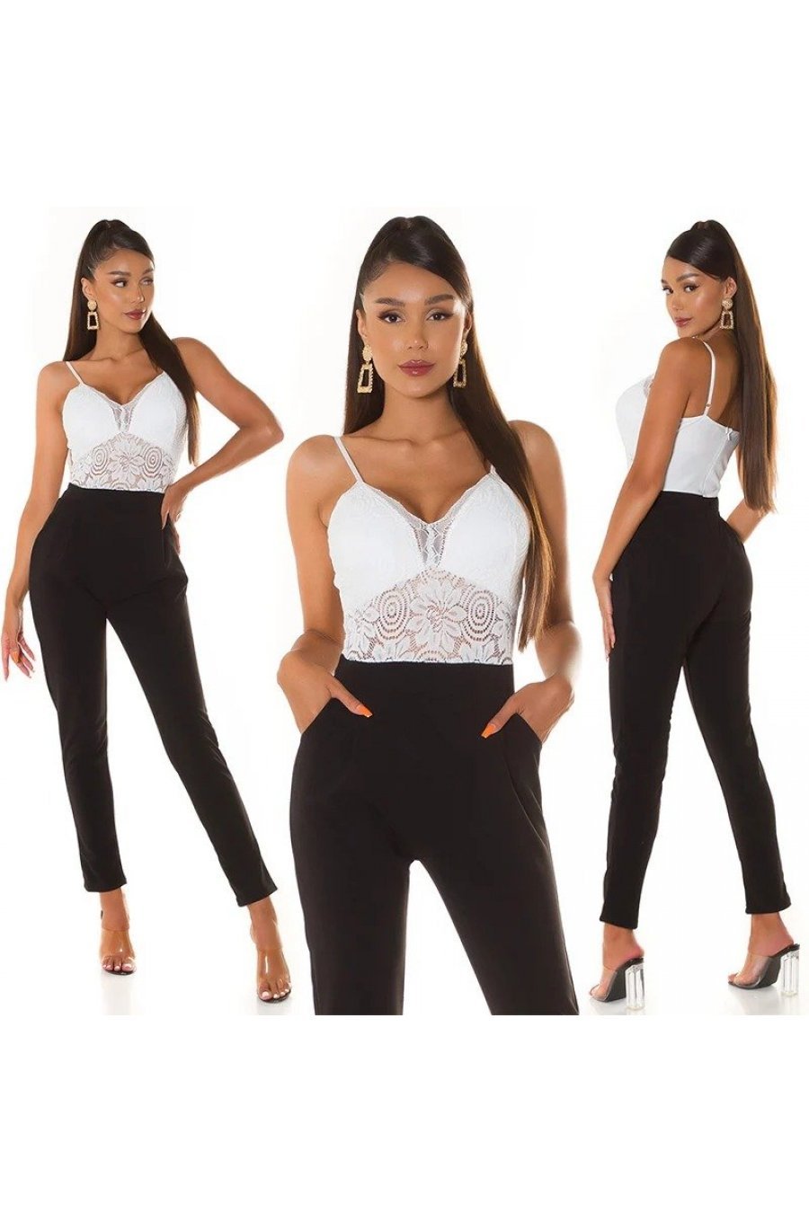 Salopeta dama eleganta neagra dantela alba Damiana Salopeta dama eleganta neagra dantela alba Damiana 4 - jojofashion.ro