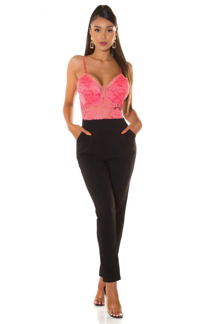 Salopeta dama eleganta neagra dantela corai Damiana Salopeta dama eleganta neagra dantela corai Damiana 1 - jojofashion.ro