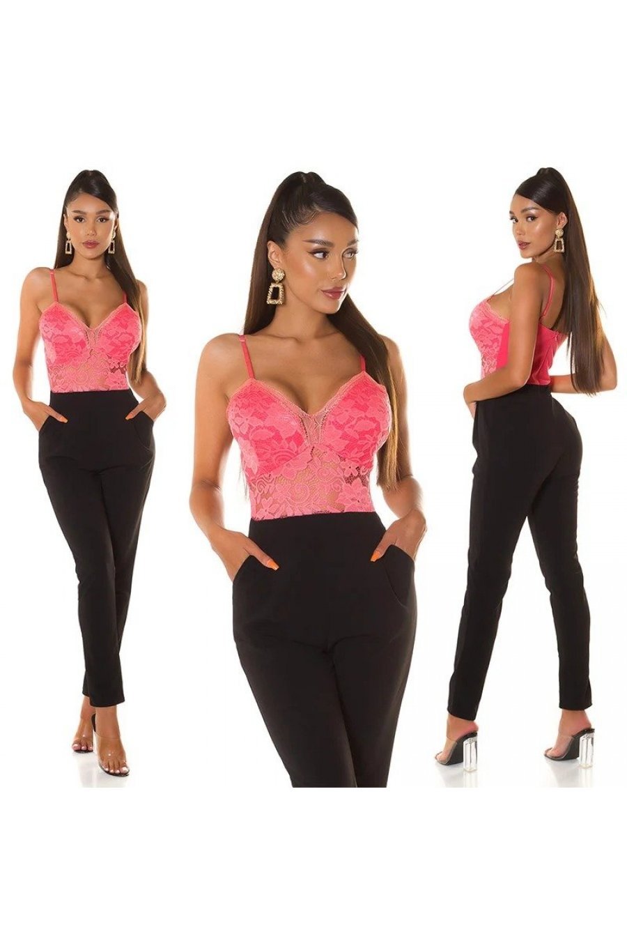 Salopeta dama eleganta neagra dantela corai Damiana Salopeta dama eleganta neagra dantela corai Damiana 4 - jojofashion.ro