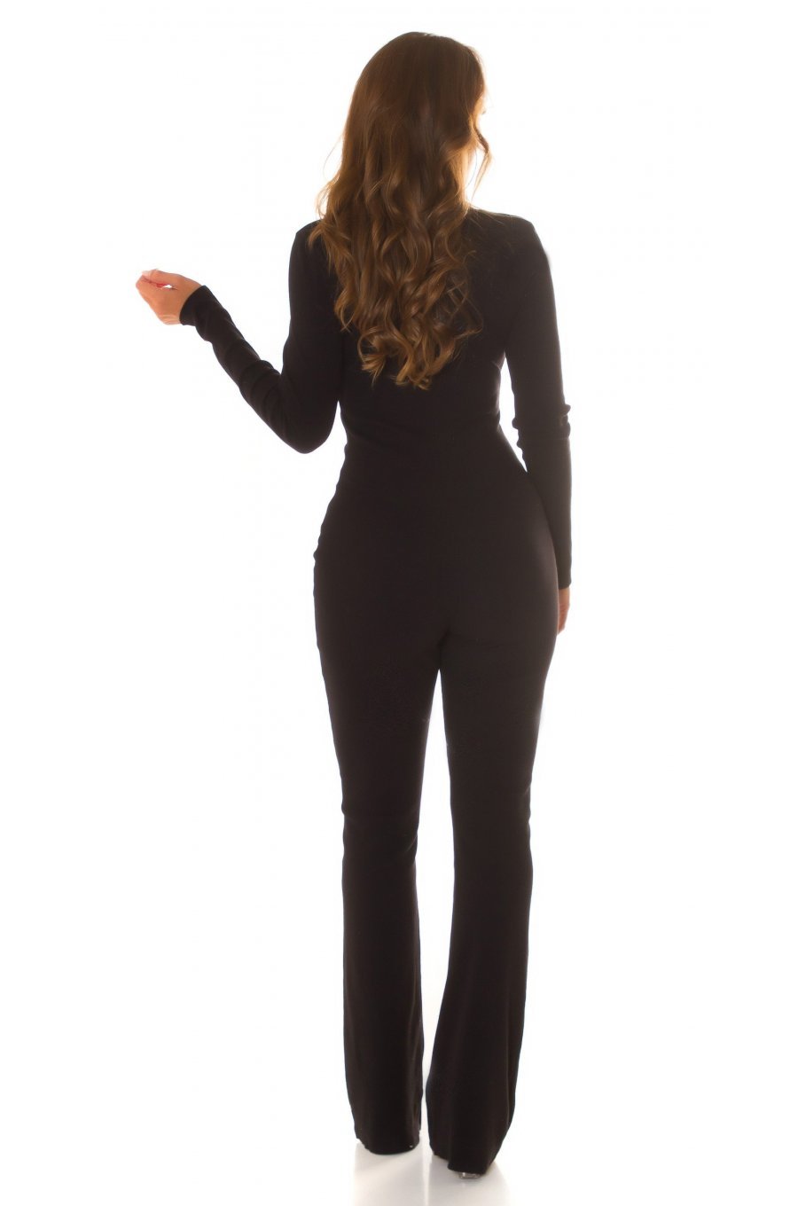 Salopeta dama eleganta, neagra, din bumbac, mulata, cu maneca lunga, Ceylo 6 - jojofashion.ro