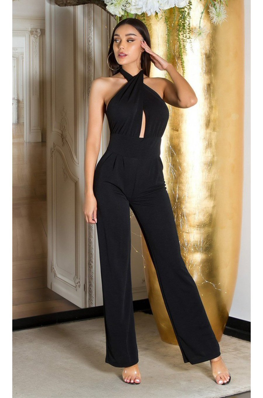 Salopeta eleganta, neagra, evazata, cu spatele gol, Laura Salopeta eleganta, neagra, evazata, cu spatele gol, Laura 5 - jojofashion.ro