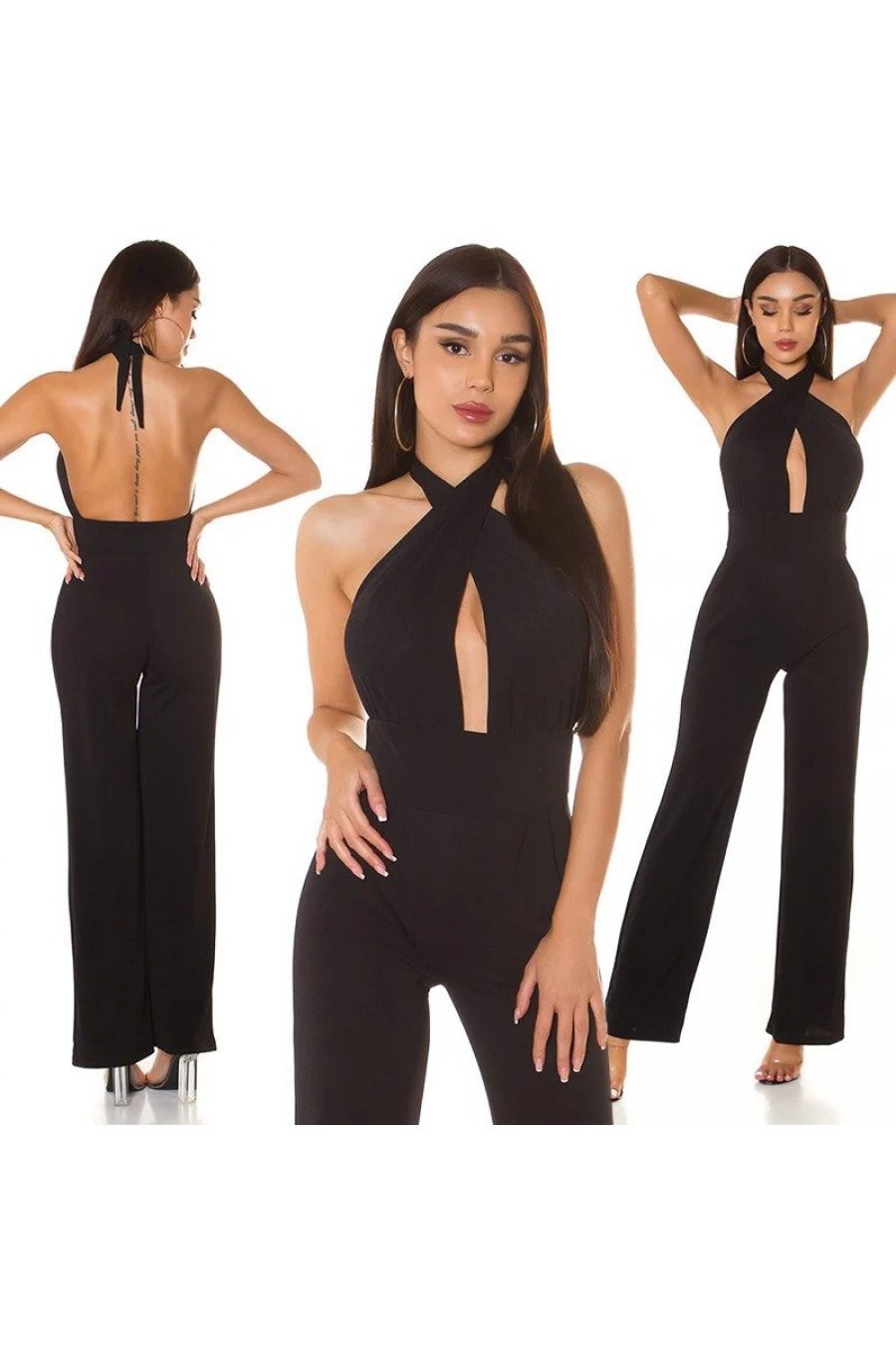 Salopeta eleganta, neagra, evazata, cu spatele gol, Laura Salopeta eleganta, neagra, evazata, cu spatele gol, Laura 6 - jojofashion.ro