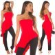 Salopeta eleganta, rosie, cu peplum si umeri goi, asimetrica, Justyne 9 - jojofashion.ro