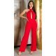 Salopeta dama eleganta, rosie, evazata, cu spatele gol, Laura 2 - jojofashion.ro