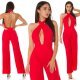 Salopeta dama eleganta, rosie, evazata, cu spatele gol, Laura 6 - jojofashion.ro